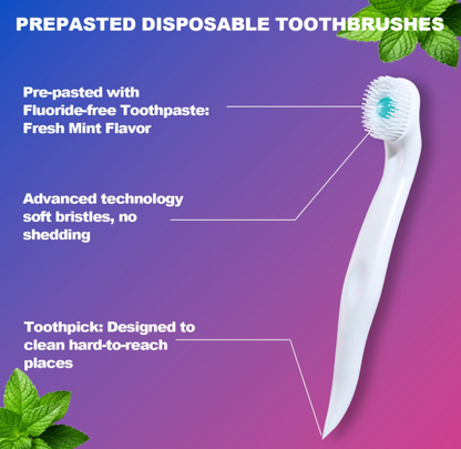 LIMITED DISCOUNT🎁Disposable Mini Travel Toothbrush🎁Pre-Pasted Toothbrushes with Toothpaste and Toothpick for Travel -✅Fluoride Free, ✅No Rinsing Needed, ✅Mint Flavor, ✅Fresh Breath Anywhere Anytime