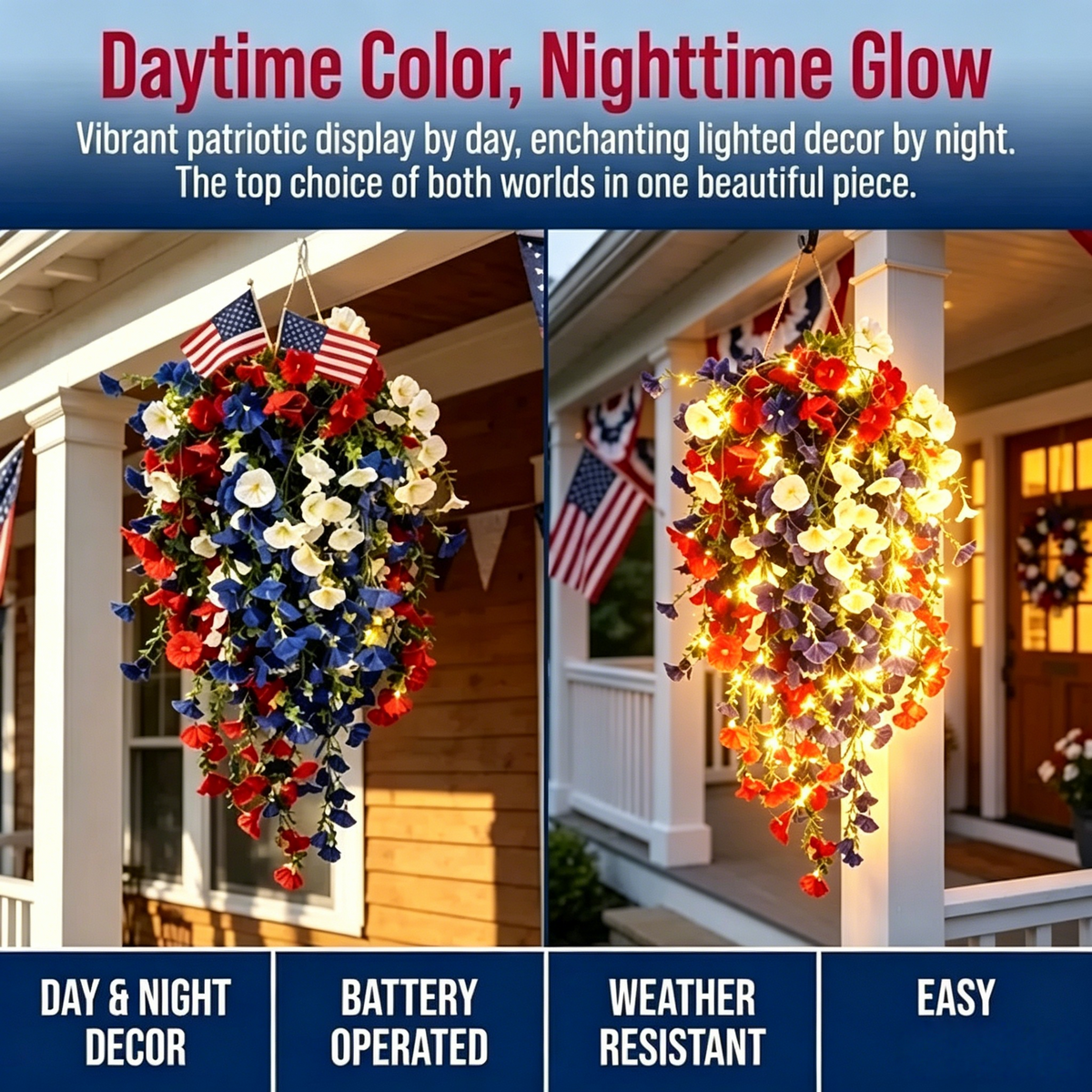 ⚡ Over 50,000 Sold!🎉 Pre-Lit Patriotic Artificial Flower Set - Honor America's 250th Anniversary